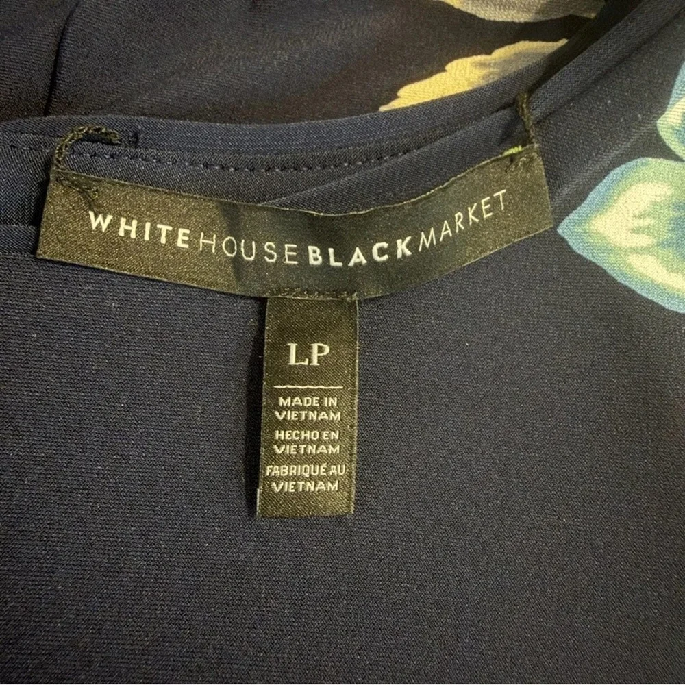 White‎ House Black Market Floral Sheath Dress Navy Blue LP Petite Wedding Guest - Picture 14 of 16